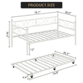 thumbnail image 7 of Twin Daybed with Trundle Bed, Space-Saving Metal Day Bed Frame with Floral Headboard and Heavy Duty Steel Slats, Modern Pull Out Sofa Bed for Guest Room, Living Room, 7 of 7