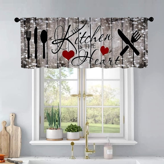 Farmhouse Kitchen Curtains with Small Fork and Spoon Design for Windows Valances Rod Pocket Curtain Valance for Bathroom Living Room Cafe Home Decor (Brown-1, 18"x54"-1pc)