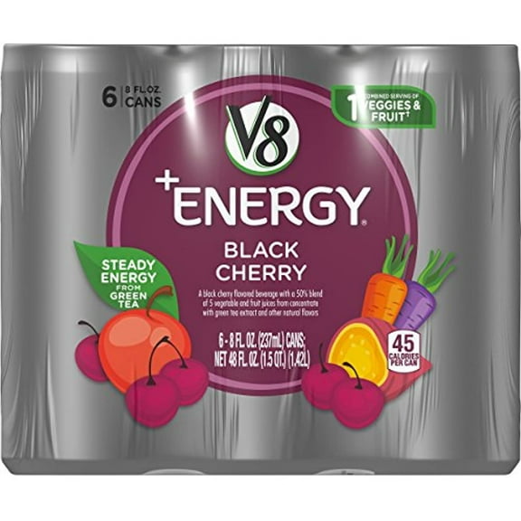 V8 Energy Variety Pack, Healthy Energy Drink, Black Cherry And Pomegranate Blueberry, 8 Ounce Can (4 Packs Of 6, Total Of 24)
