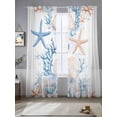thumbnail image 2 of Summer Ocean Sheer Curtains 84 Inch Long 2 Panels, Orange Blue Coral Shell Starfish Coastal Light Filtering Rod Pocket Curtains, Sheer Voile Drapes for Living Room Bedroom, 52"x84", 2 of 8