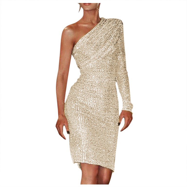 gold jacket fancy dress Rose Gold One Shoulder Sequin Gown Rose Gold / Small