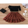 thumbnail image 2 of Little Girls 2PCS Skirt Outfits  Long Sleeve Plain Off-Shoulder Tops  Floral Patterns Ruffle Hem High Waist Long Skirt, 2 of 7