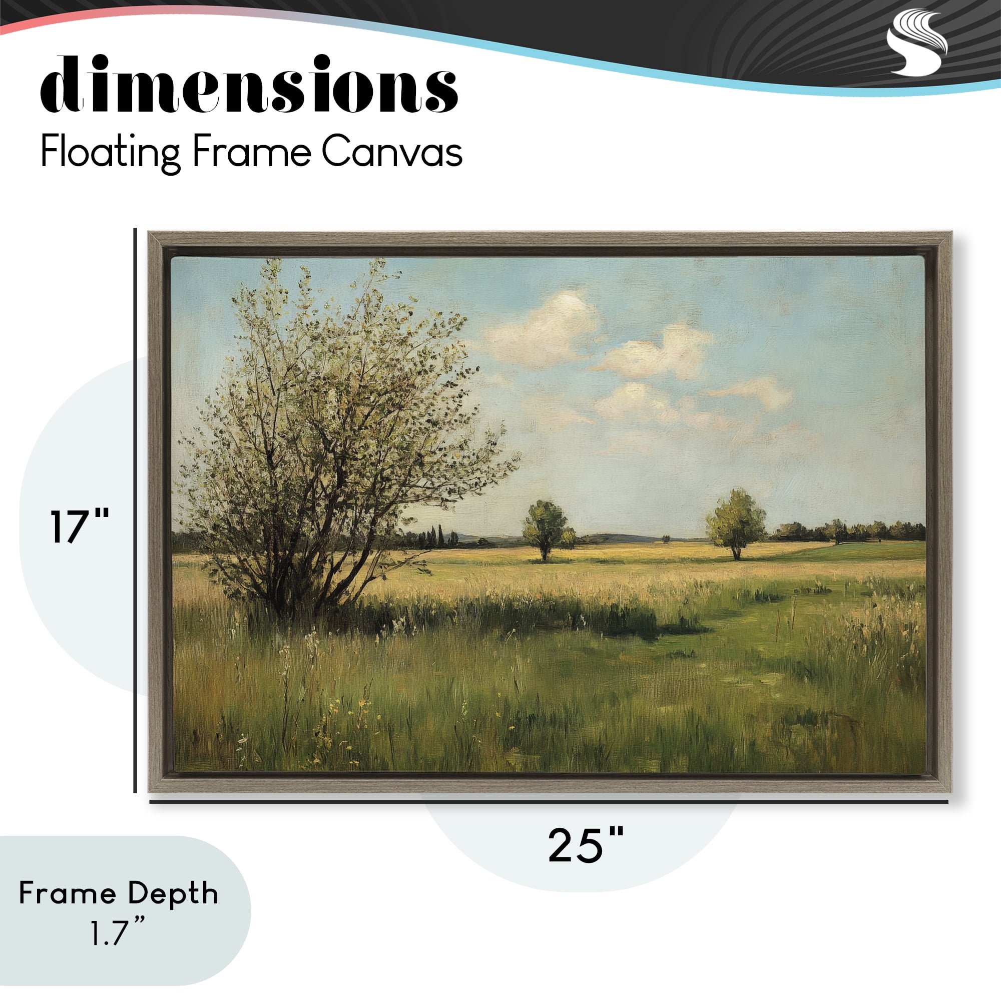 Stupell Industries Peaceful Meadow Under Serene Sky Brown Framed Floater Canvas Wall Art, design by Petal Prints Design