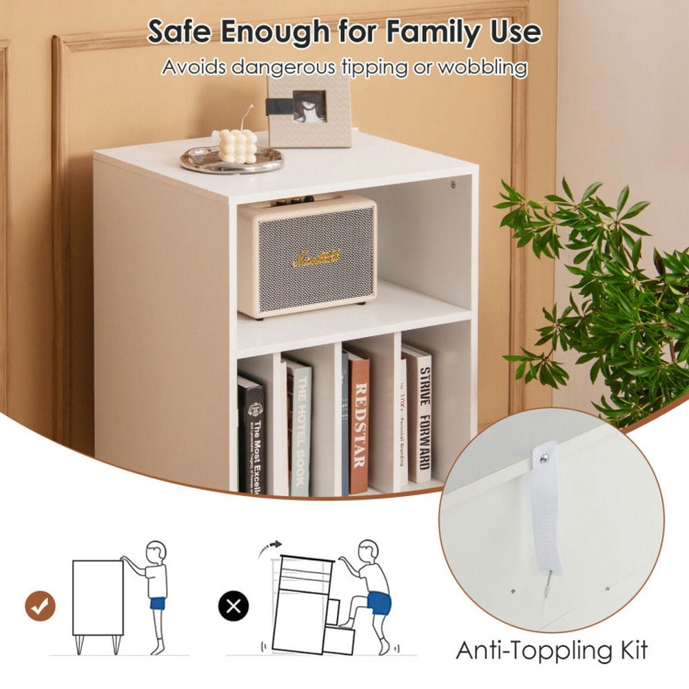 Demi Bonn Storage File Cabinet with Metal Legs, Freestanding Record Player Stand Record, White