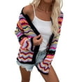 thumbnail image 2 of Women'S Multicolored Striped Crochet Knit Cardigan Crew Neck Flared Sleeve Button Y2K Sweater Coat Black S, 2 of 10