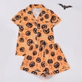 thumbnail image 2 of Juosiy Women Halloween Graphic Printed Pajama Set Short Sleeve Lapel Button Down Tops and Shorts Sets, 2 of 3
