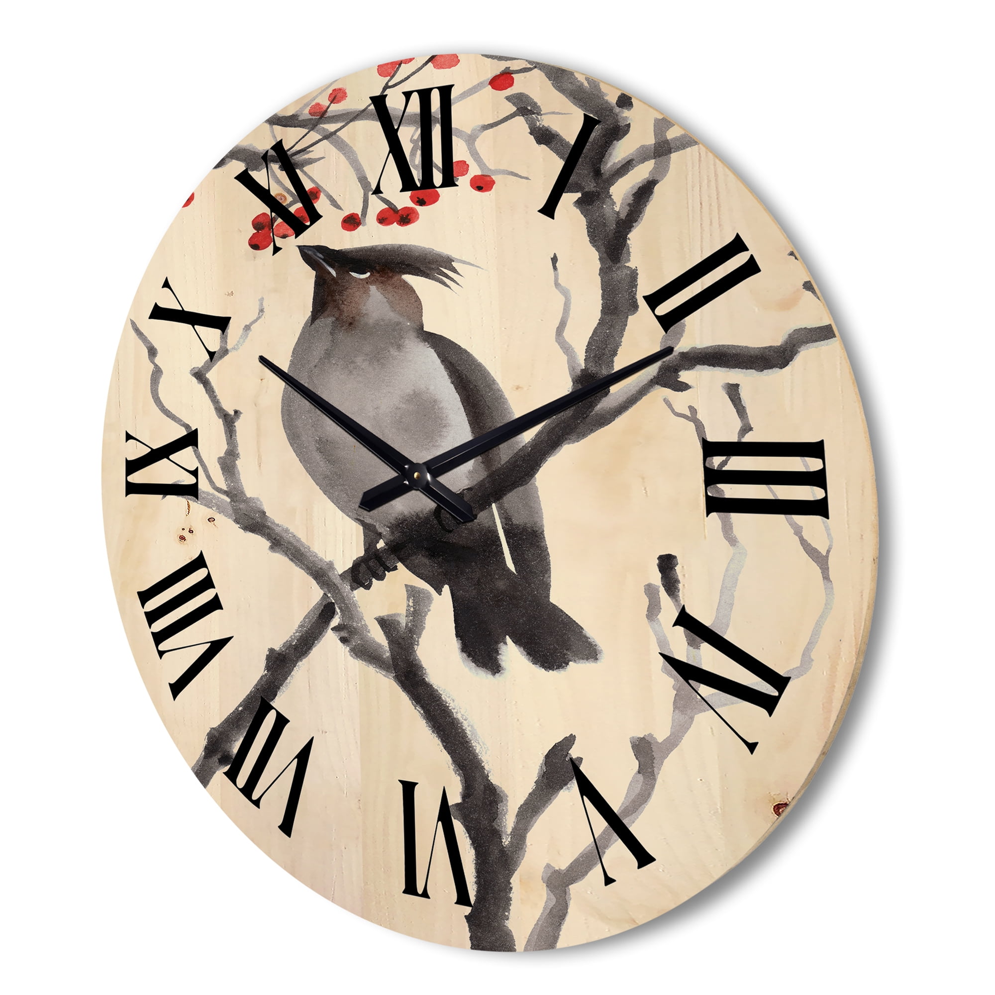 Designart 'Ancient Australian Bird Illustrations III' Traditional Wood Wall Clock