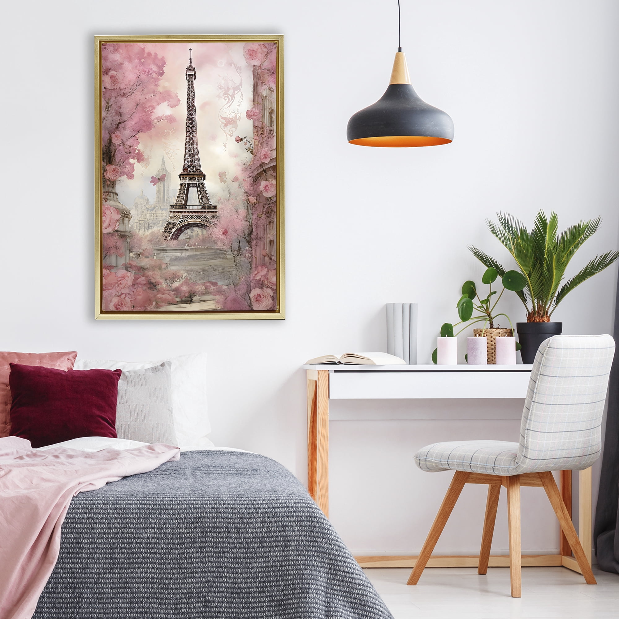Stupell Industries Paris City View in Bloom Gold Framed Floater Canvas Wall Art, design by Creative Studio