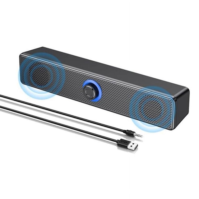 Altavoces Bluetooth para computadora con control de volumen y entrada auxiliar de 3,5 mm, barra de sonido portátil para PC y portátil.