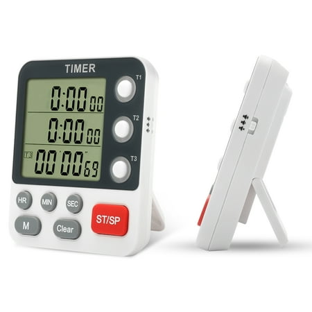 EEEkit Digital Kitchen Timer  3 Channels Count Up Count Down Timer with Large Display Loud Alarm Flashing Light Magnetic Back