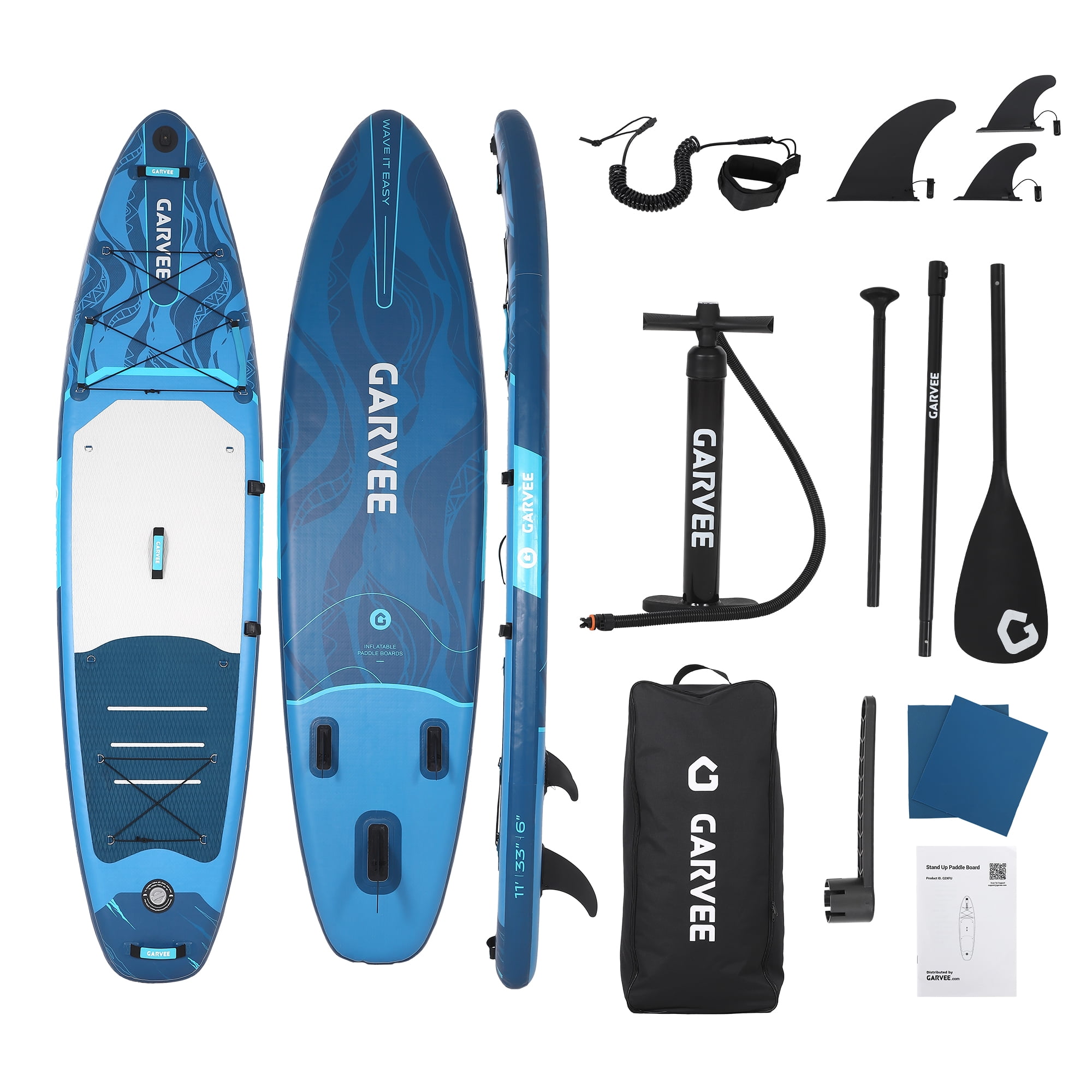 Bohemian Inflatable Stand Up Paddle Board with Accessories, EVA Non-Slip Deck, 3 Removable Fins, Adjustable Paddle, Pump, Leash & Backpack, All-Around iSUP for Adults & Youth, 11.5', Deep Blue