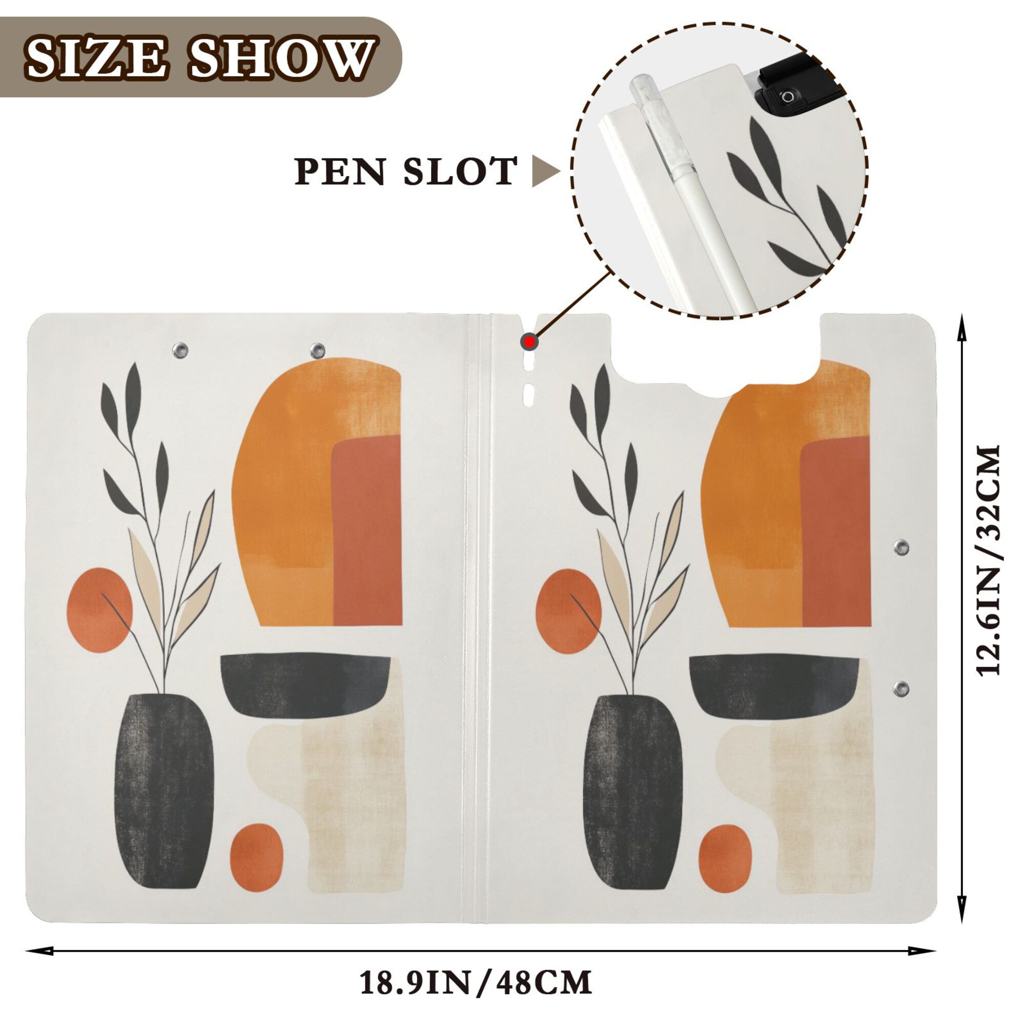 FORMRS A4 Clipboard Folder with Pen Holder Horizontal Foldable School Office Binder, White Abstract Shapes