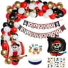 GEEKEO Pirate Balloons Arch Kit, Pirate Birthday Party Decorations with Pirate Tattoo Flags Pirate Ship Skull Balloons, Pirate Cake Topper for Pirates Theme Oriented Boy Birthday Party