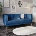 thumbnail image 5 of Home Design Scarlett Velvet Flared Arm 3-Seater Sofa with 4 Throw Pillows, Vertical Channel Tufting and Metal Legs, Modern Luxury, Blue, 5 of 5