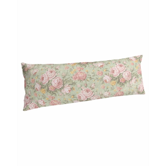 Pink Flowers Body Pillow Covers, Green Country Botanical Floral Leaves Soft Bed Throw Pillowcases Breathable Cooling Long Lumbar Body Pillow Sham Cover for Bed Sofa 20''x54''