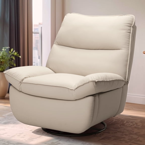 FLEXISPOT Recliner Chair Faux Leather Oversized Swivel Rocker Recliner Chair w/Side Pocket, Cross-Legged Armless Recliner Lounge Sofa for Living Room Bedroom,Beige