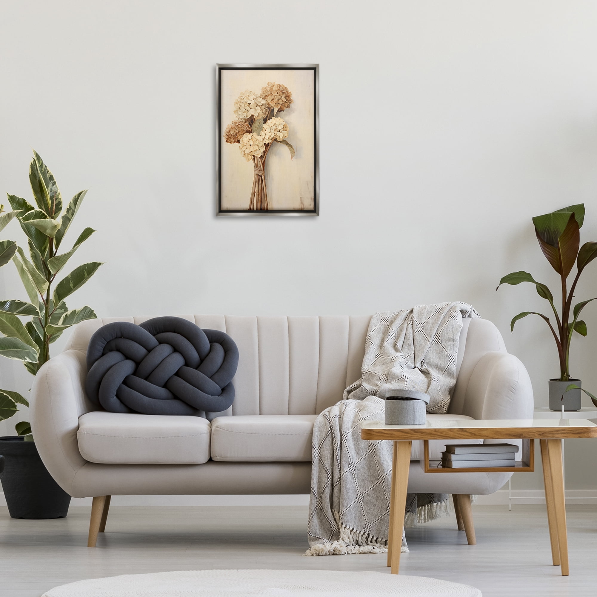 Stupell Industries Vintage Hydrangea Bundle Plants & Flowers Painting Gray Floater Framed Canvas Art Print Wall Art, 17 x 25