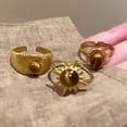 thumbnail image 6 of ZenCart Tiger Eye Stone Ring Flower Shape Retro Golden Index Finger Ring Electroplating Geometric Wide Adjustable Opening Ring Adult Club Party Jewelry, 6 of 8