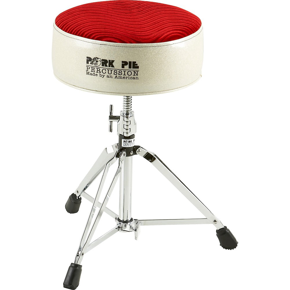 Pork Pie Round Drum Throne - Silver Sparkle with Red Swirl Top