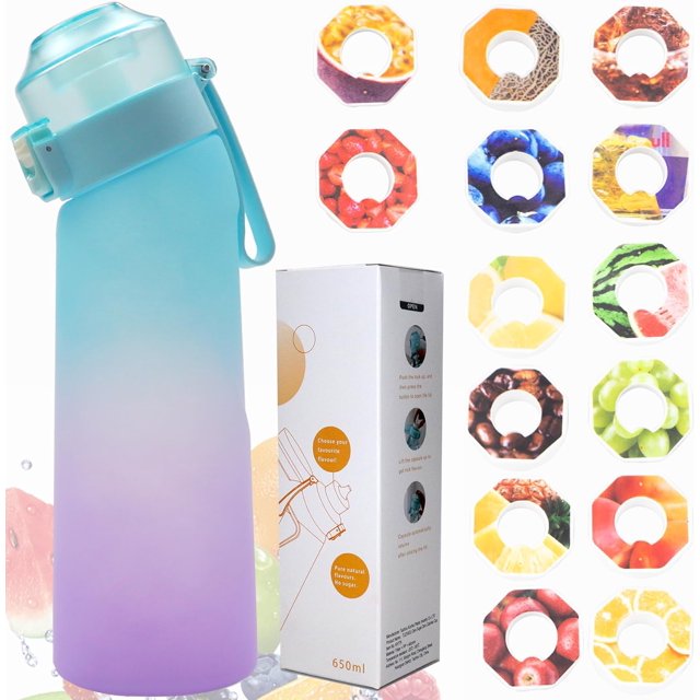 TRAHOO-Air Scented Up Water Bottle With 14 Flavour Pods For Sports and Travel650ml BPA-Free Tritan 0 Sugar Water Bottle With Straw for Adult and Kids