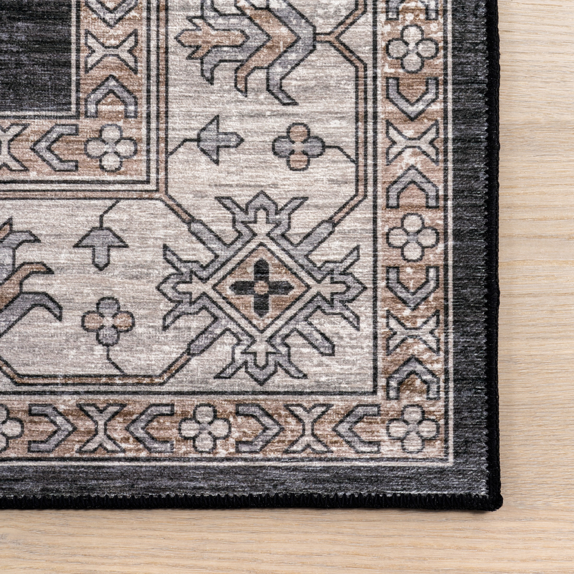 nuLOOM Moxie SplashGuard Traditional Bordered Machine Washable Area Rug, 3' x 5', Moxie Charcoal
