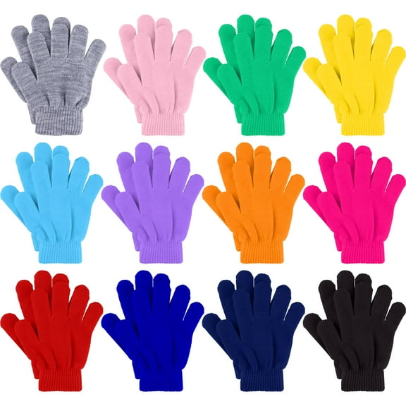 NAISHIER 12 Pairs Kids Gloves Winter Toddler Gloves Full Fingers Knit Gloves Children Stretchy Warm Gloves Bulk for 6-12 Years Boys Girls