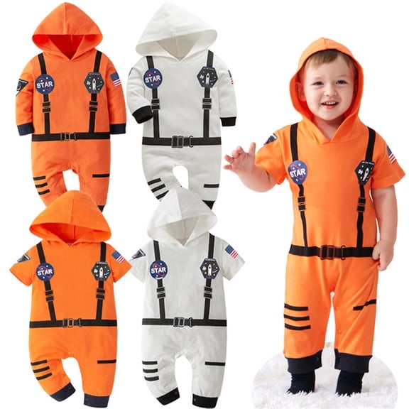 RTKFRFLM Boys Astronaut Space Suit Romper Short Sleeve Hooded Jumpsuit Festival White 12-18 Months