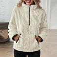 thumbnail image 4 of Fanxing Quarter Zip Fuzzy Pullover for Women Sherpa Fleece Lapel Swetshirts Casual Long Sleeve Thermal Warm Winter Tops with Pocket Beige L, 4 of 6
