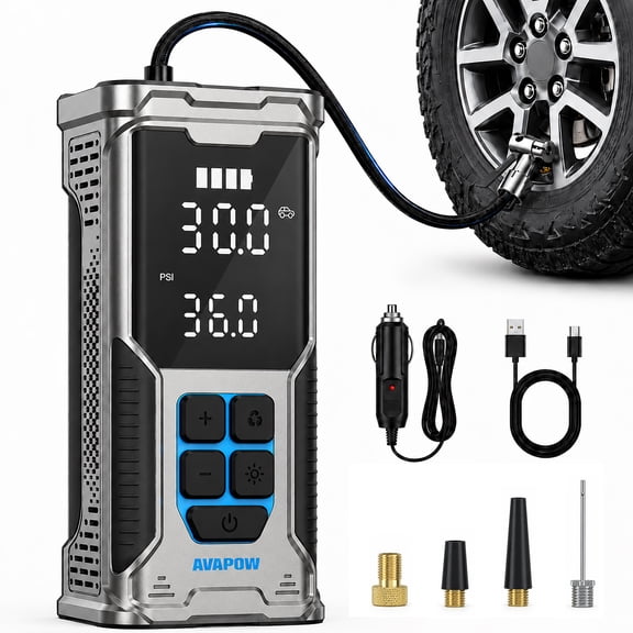 AVAPOW 180PSI Cordless Tire Inflator, Portable Air Pump for Car Tires with Auto Shutoff, Digital Pressure Gauge & LED Light, Fast Inflation for Car/Truck/Bike/Motorcycle/Ball
