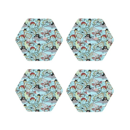 

Matuu Cartoon Pirate for Cup Coasters Set of 4 Leather Coasters Desk Coasters for Office Measures 4” x 4”-Hexagon