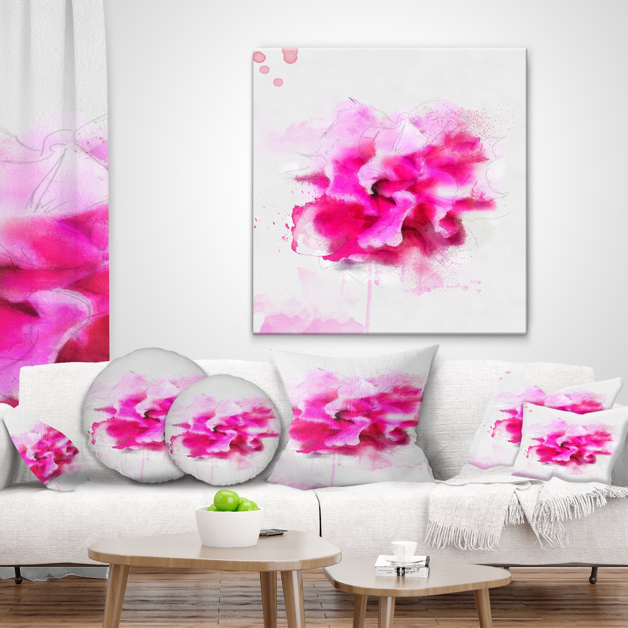 Designart Beautiful Red Flower with Color Splashes - Floral Throw Pillow - 12x20