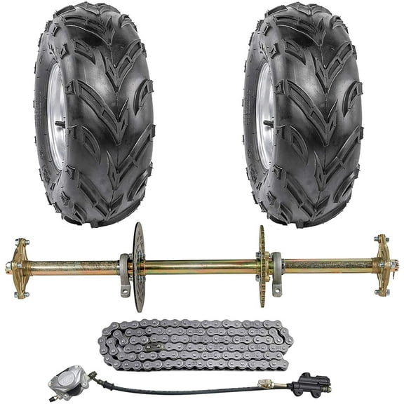 32" Rear Live Axle Kit, 16x8-7" Wheels Tires Rims, Brake Assembly, 4 Stud Wheel Hub, 428 Sprocket for Go Kart ATV Quad Buggy 4 Wheelers Golf Cart Drift Trike