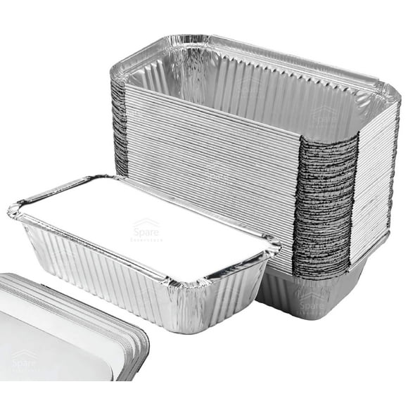 Lot de 55 - Moules à Pain avec Couvercles, Moules à Pain en Aluminium, Moules à Pain, Moules à Pain de Viande Moule à Gâteau en l, Moules à Pain en Aluminium, Moules à Pain Jetables en Aluminium en l, Capacité de 650 ml - Format 7.8 Pieds'x4.3 Pieds'x2 Pieds' par Spare Essentials