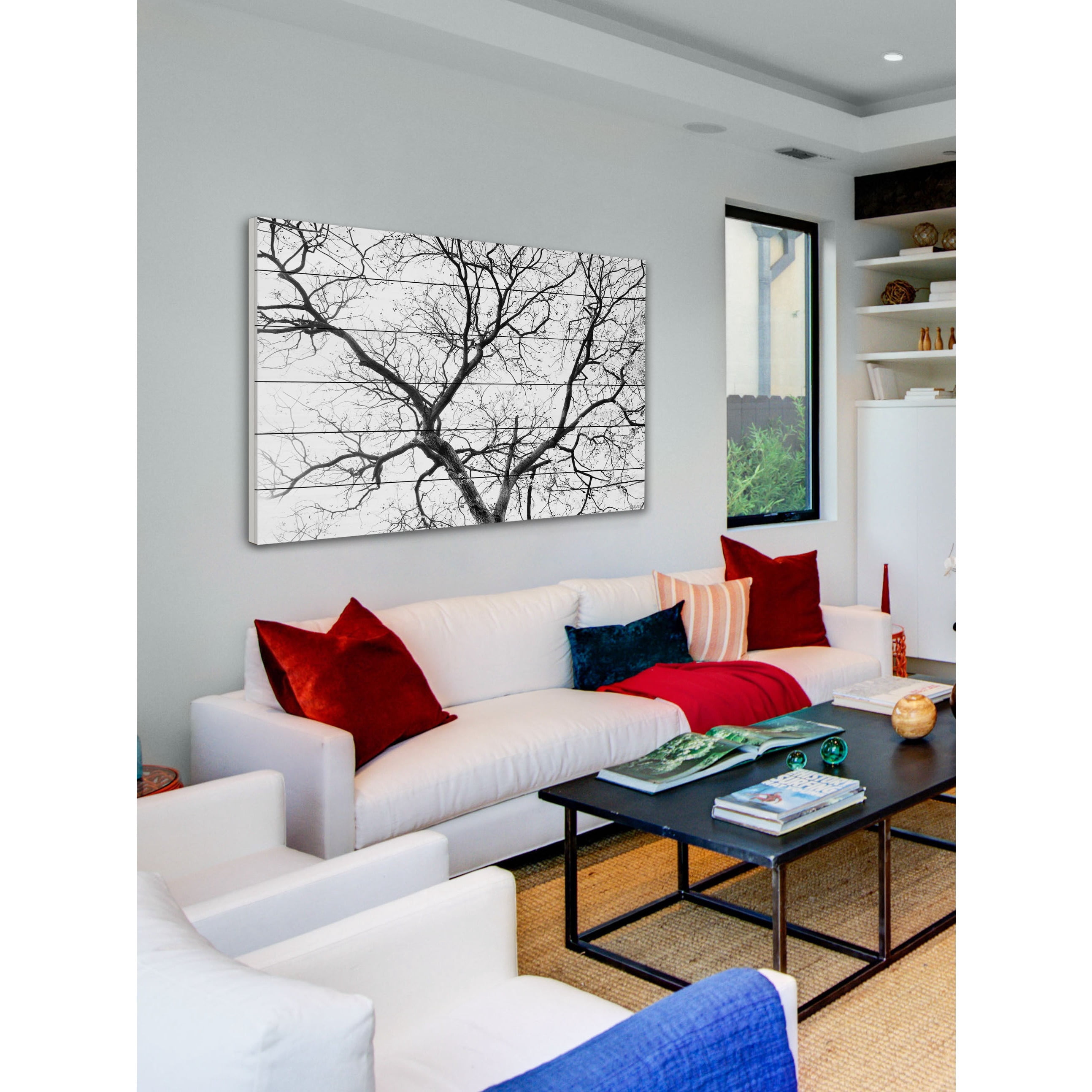 Parvez Taj Pt-Wnpw- 111 - Ww - 45, 30" x 45" "Black Branches" Art Print On White Wood