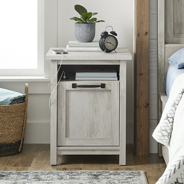 A safe place to put your phone, book, or any valuable needed by your bedside. better homes gardens modern farmhouse usb nightstand rustic white