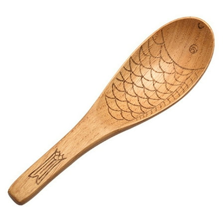 

iaksohdu Japanese Style Short Handle Hand Carved Heat-Resistant Wooden Spoon Small Fish-shaped Wooden Rice Spoon Kitchen Tools