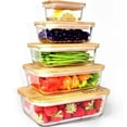 thumbnail image 1 of Urban Green Glass Bamboo Lids, Meal Prep Containers Food storage, 5 Pack, Pantry Kitchen Fridge Cabinet Organizer, Lunch box, Butter Dish, Microwave Oven,, 1 of 4