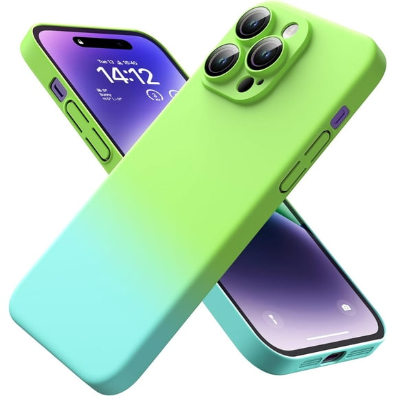 for iPhone 14 Pro Case, New Designed Slim Phone Case,[10 FT Military Grade Drop Protection], with Lens Protector,Gradient,Green blue7-IP14p-02