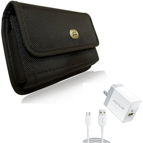 6ft Long Cable Fast Type-C 36W PD Home Charger w Holster Rugged Case Belt Clip for Motorola One Zoom, Moto Z4 Z3 Play Z2 Play Z Force Droid, Revvlry Plus, G7 G Stylus Power (2020) - OnePlus 6T