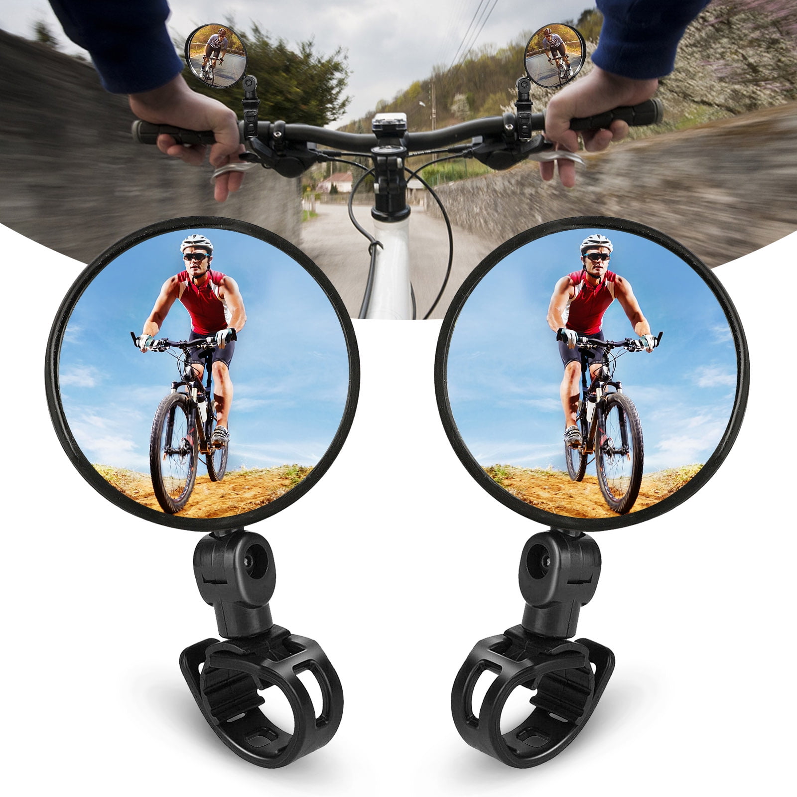 Safe Rearview Mirror Bicycle Cycling Rear View Mirrors Adjustable Rotatable Handlebar Mounted Convex Glass Mirror for Mountain Road Bike 2PCS Bike Mirrors 