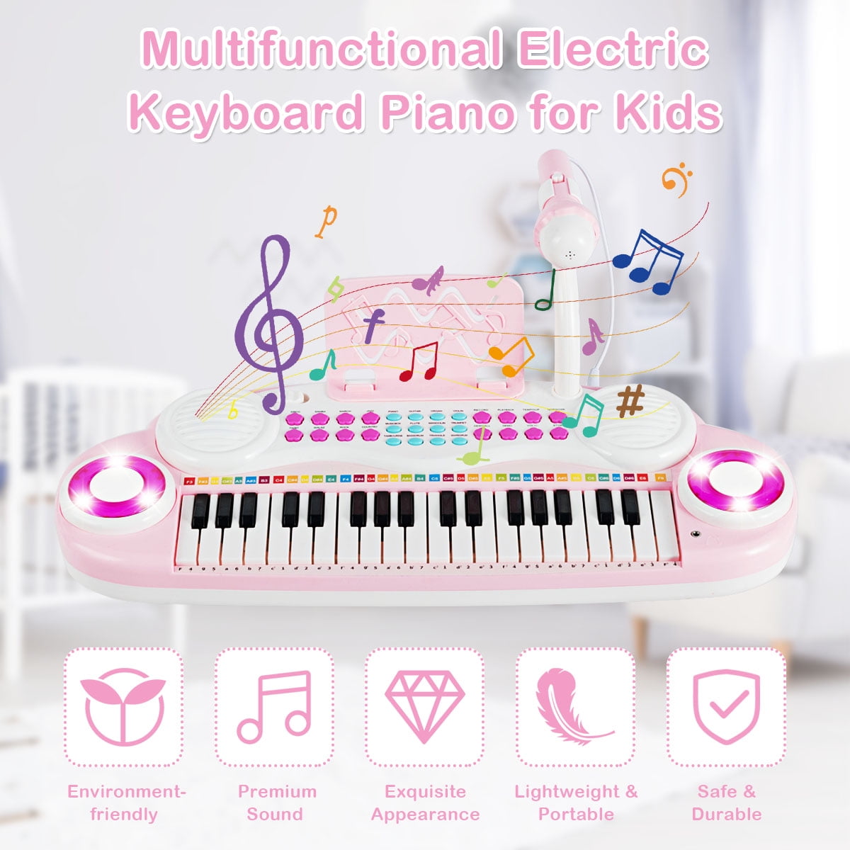 Costway 37-Key Toy Keyboard Piano Electronic Musical Instrument Pink