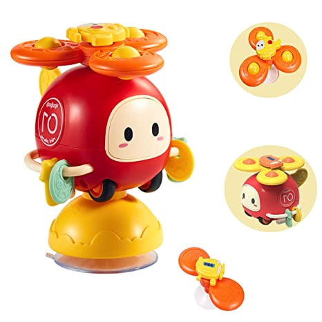 Baby Rattle Teether Toy - Spinner Toy for Baby High Chair Toy Learning Car Toy for 18 Months Baby Toy - Birthday Xmas Gift for Newborn Boys and Girls Tummy Time Toy Push Pull Toy Activity Cubes