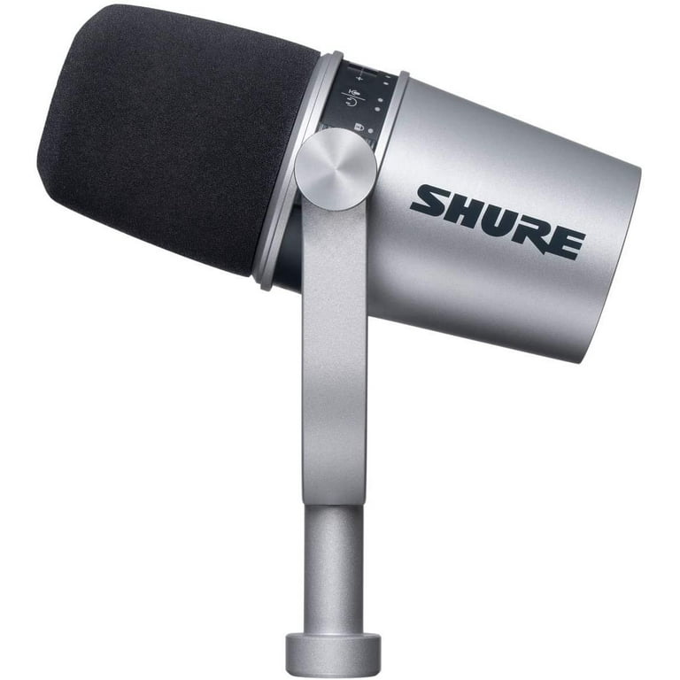 Shure MV7-K Podcast Microphone - Black w/ Desk Boom Arm Stand