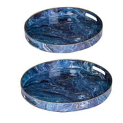 A&B Home Set of 2 Modern Chic Round Blue Trays