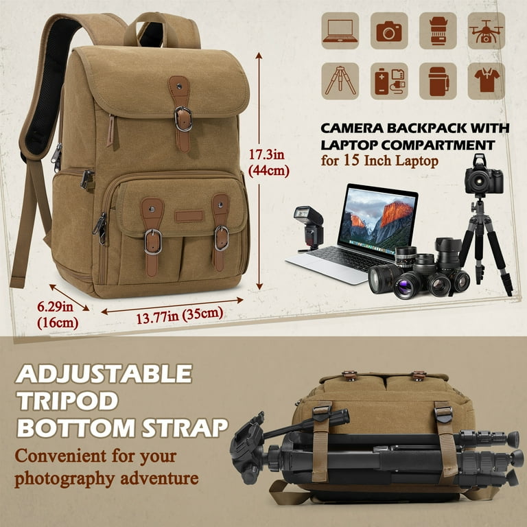 RAINSMORE Camera Bag Backpack for DSLR/SLR Mirrorless 15.6 Inch Laptop Camera Back Pack for Photographers Anti-Theft Photography Bags Case with Tripod Holder & Rain Cover, Khaki - Walmart.com RAINSMORE Camera Bag Backpack for DSLR/SLR Mirrorless 15.6 Inch Laptop Camera Back Pack for Photographers Anti-Theft Photography Bags Case with Tripod Holder & Rain Cover, Khaki - Walmart.com