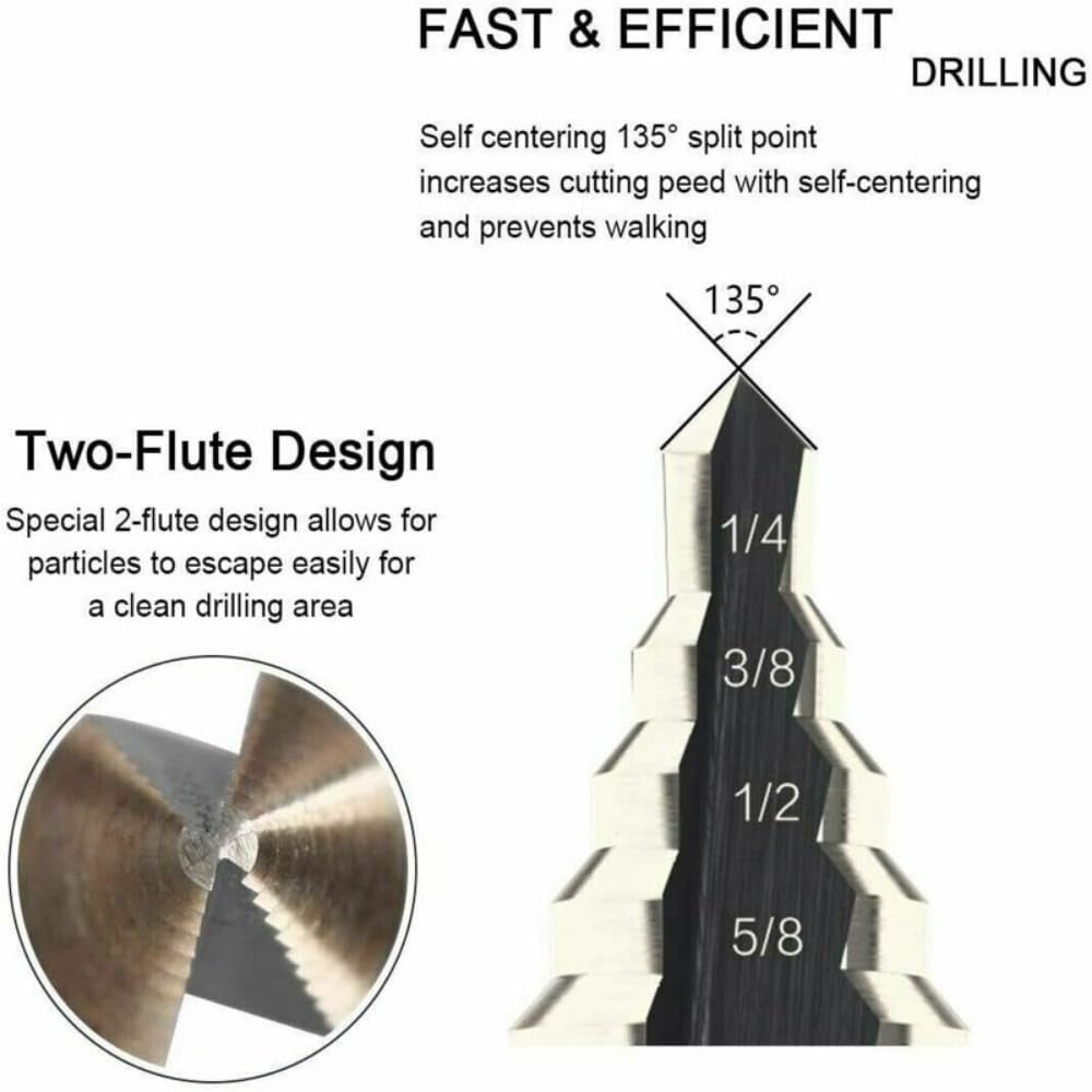5 Pcs Drill Bits Sets Drill Bit Set For Metal 50 Sizes High Speed Steel Multiple Hole Stepped Up Bits For Steel Brass Wood Plastic DIY Lovers