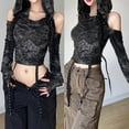 thumbnail image 5 of BUYISI Pure Desire Y2K Hot Girl Off-shoulder Slim Hooded Long-sleeved T-shirt Black M, 5 of 5