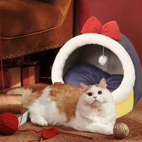 YOHAVEN Christmas Pet Bed Warm Sleeping Bag, Semi Enclosed Reindeer Shape Cozy Cat House with Soft Pad, Holiday Decorations for Indoor Small Pets Sofa Bedroom