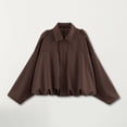 thumbnail image 2 of Unir Casual Suede Bomber Jacket for Women, Turn-Down Collar Long Sleeve, Elastic Hem Relaxed Fit Everyday Outerwear, 1 Piece, S-L, 2 of 4