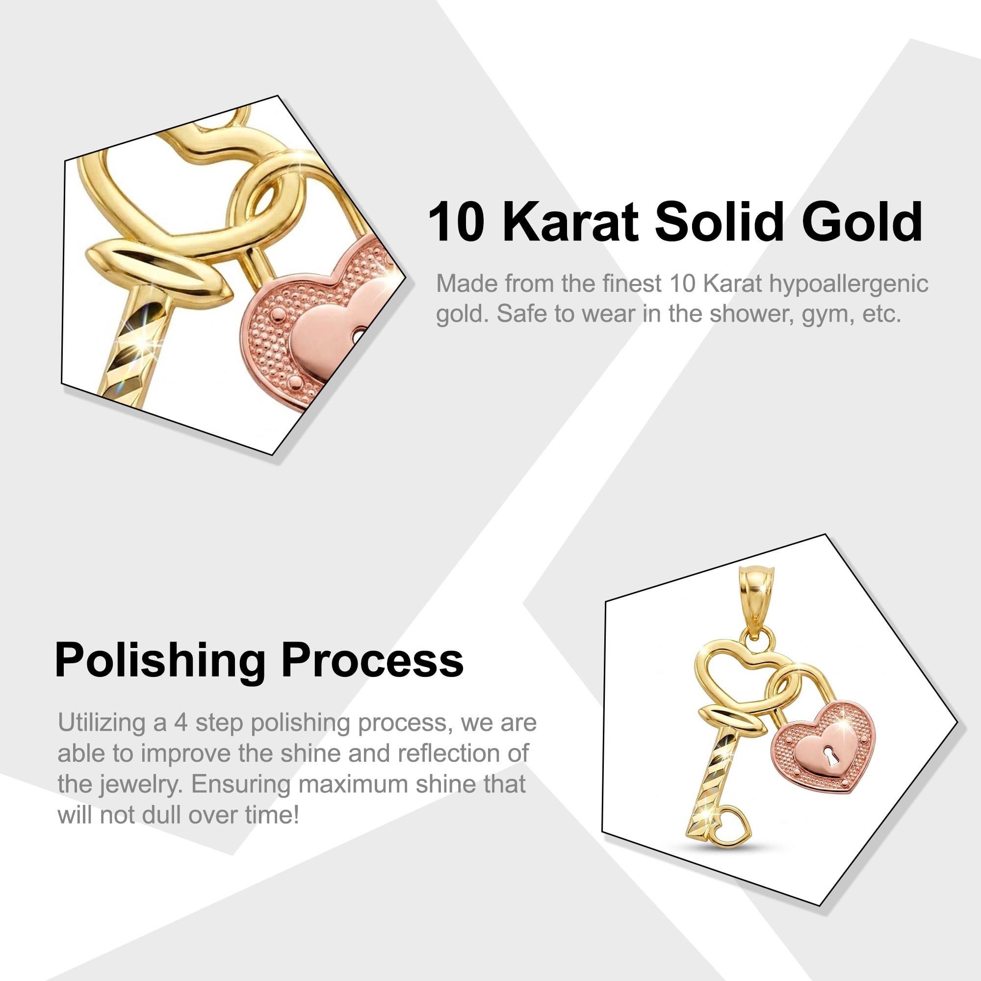 Charm America - Gold Lock and Key Heart Charm - 10 Karat Solid Gold